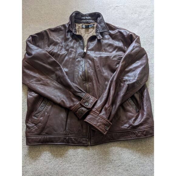 Polo Ralph Lauren Soft Brown Leather Bomber Jacke Mens Size XL Motorcycle Y2K - Picture 1 of 11